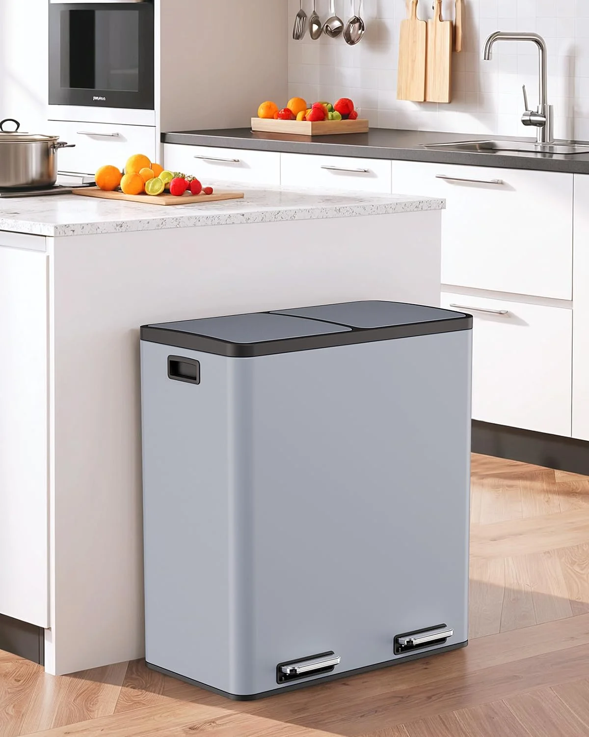 LAZY BUDDY Dual Garbage Can, Stainless Steel 16 Gallon Step Kitchen Trash Can with Soft-Close Lid, Double Compartment Garbage Recycling Bin - Image 56