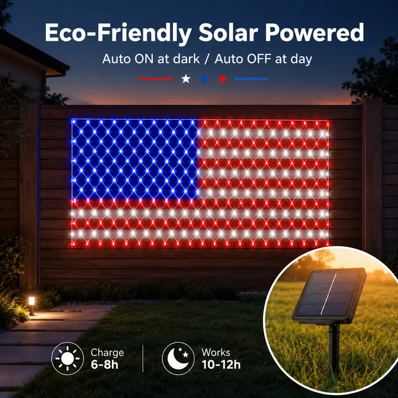 Outdoor solar American flag light, 6.5 ft x 3.28 ft, ultra-bright; suitable for Independence Day, National Day, and Memorial Day decorations; waterproof solar outdoor light