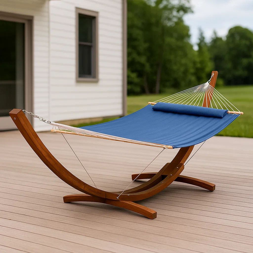 Hamaca de jardín,azul,poliéster y madera,para exterior,314x118x124 cm