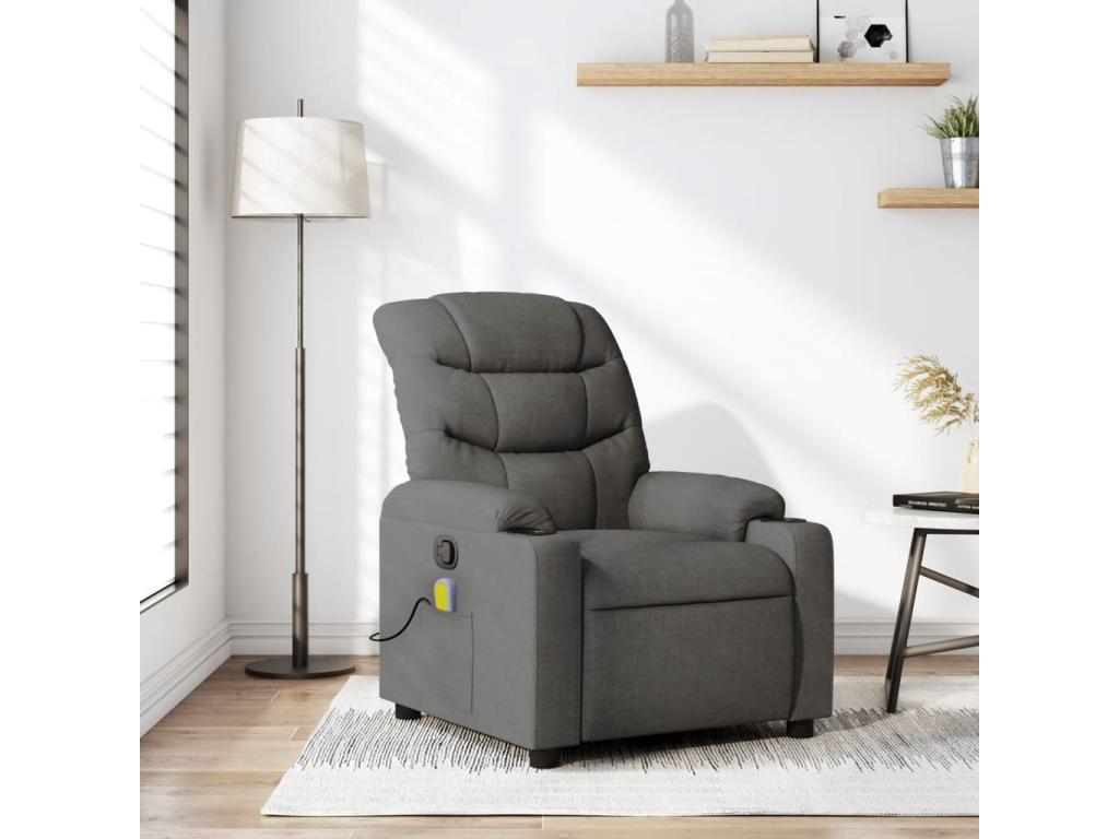 Sillón de masaje reclinable de tela gris oscuro