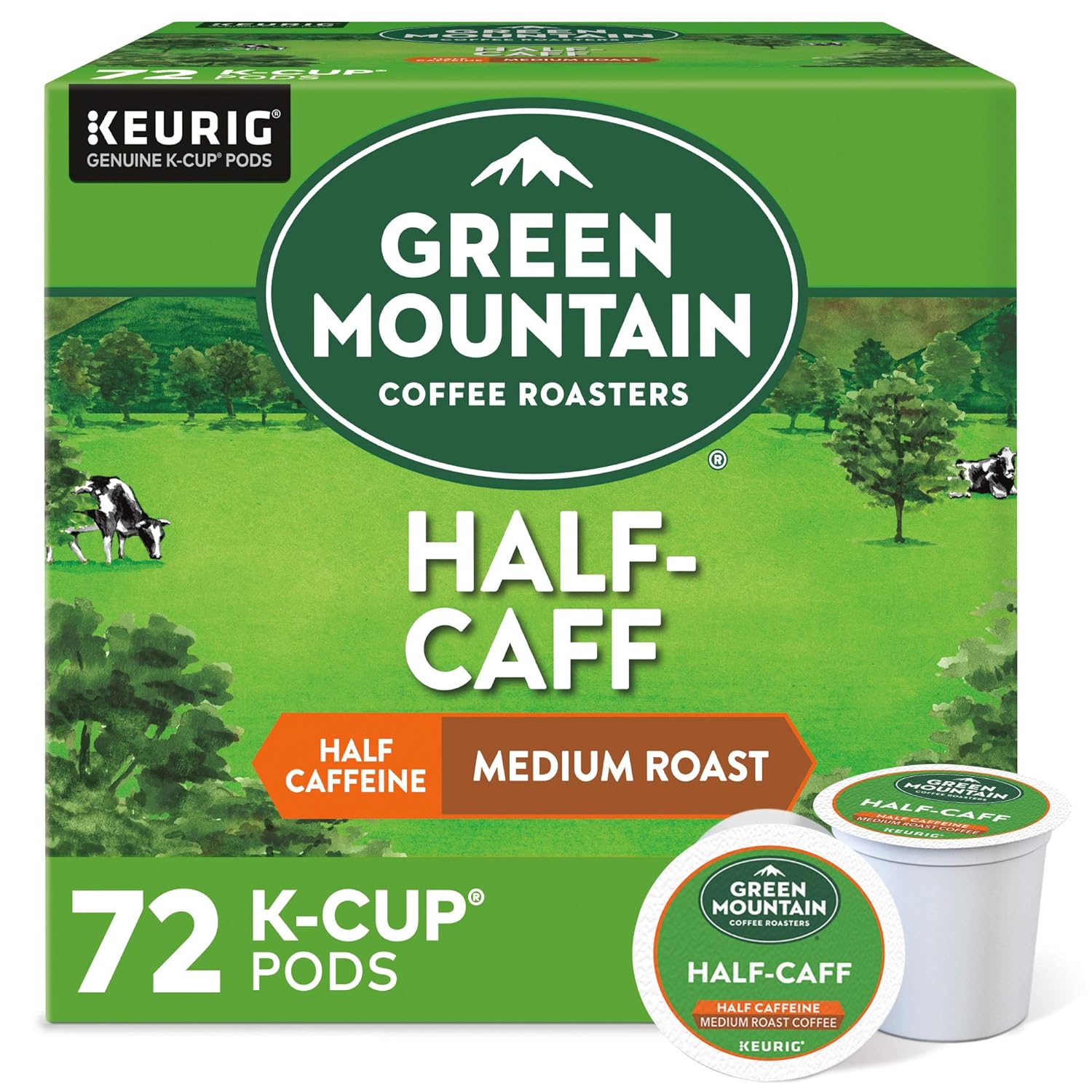 Green Mountain Coffee Roasters Half Caff Keurig Single-Serve K-Cup pods. Medium Roast Coffee. 72 Count