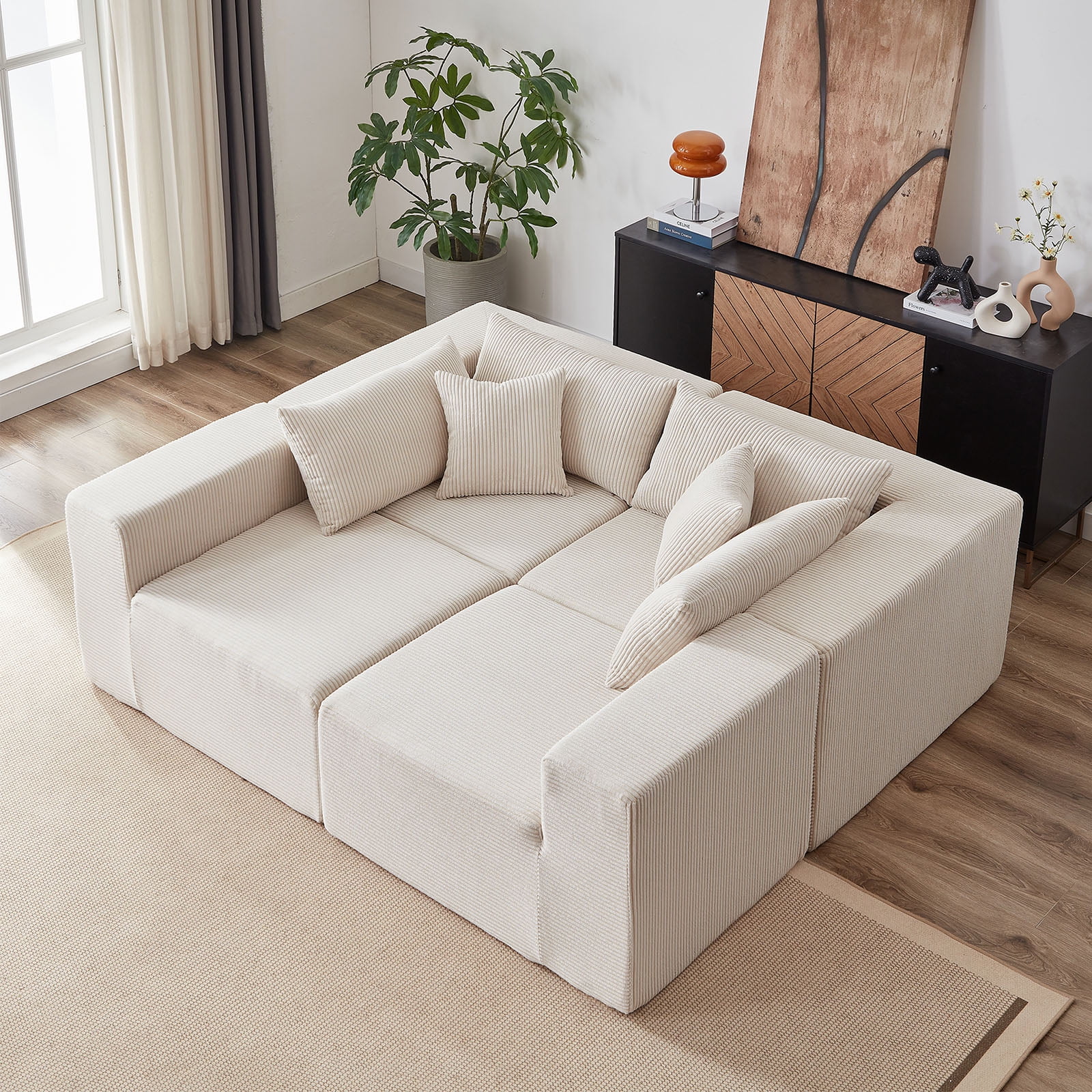104-Inch Corduroy Modular L Shaped Sectional Sofa,Luxury Floor Couch Set,Upholstered Indoor Furniture,Foam-Filled Compressed Sofa for Living Room,Bedroom,4 PC Free Combination ? - Image 10