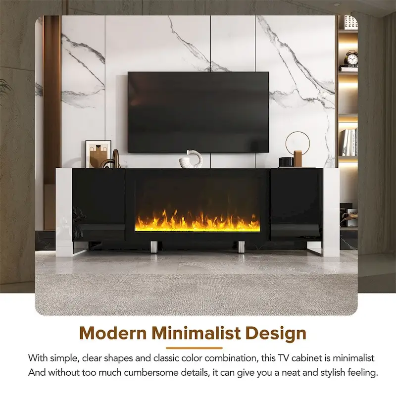 Contemporary TV Stand with Electric Fireplace - Fits TVs Up to 78 Inches