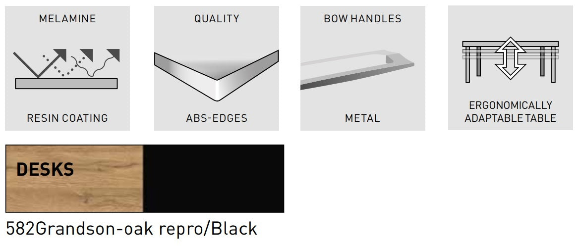 Germania Profi 180 cm Bureautafel Grandson Eiken   Zwart