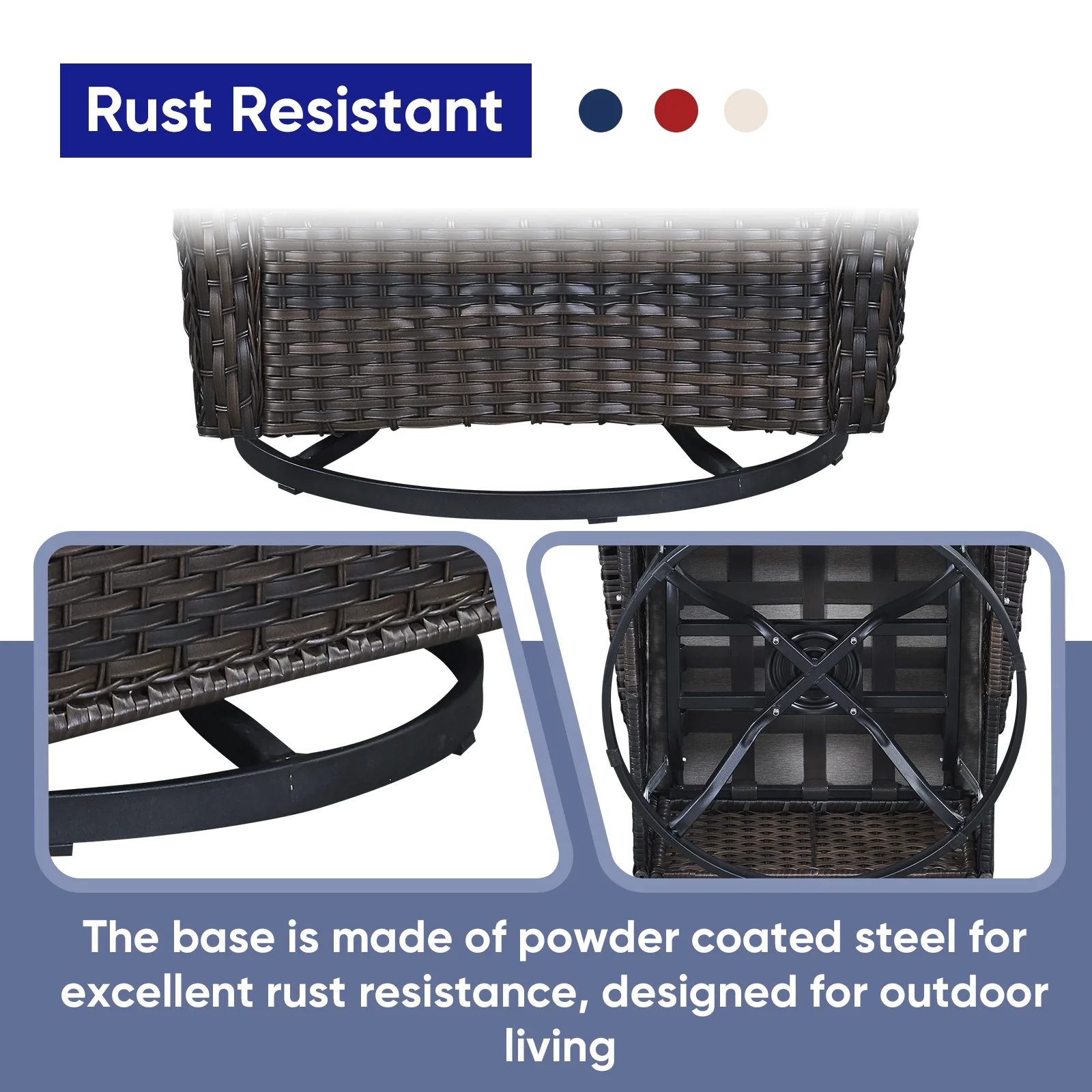 POCASSY 3 Piece Patio Set Outdoor Wicker Glider Rocking and Swivel Chairs with Cushions - Image 22