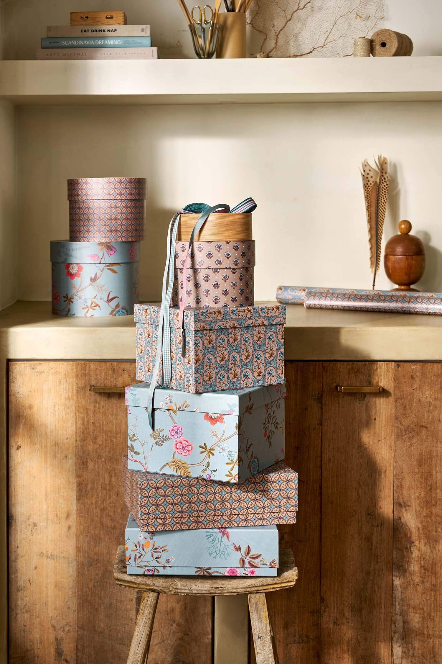 Set/2 Box Square Blooming Tales Blue-Khaki