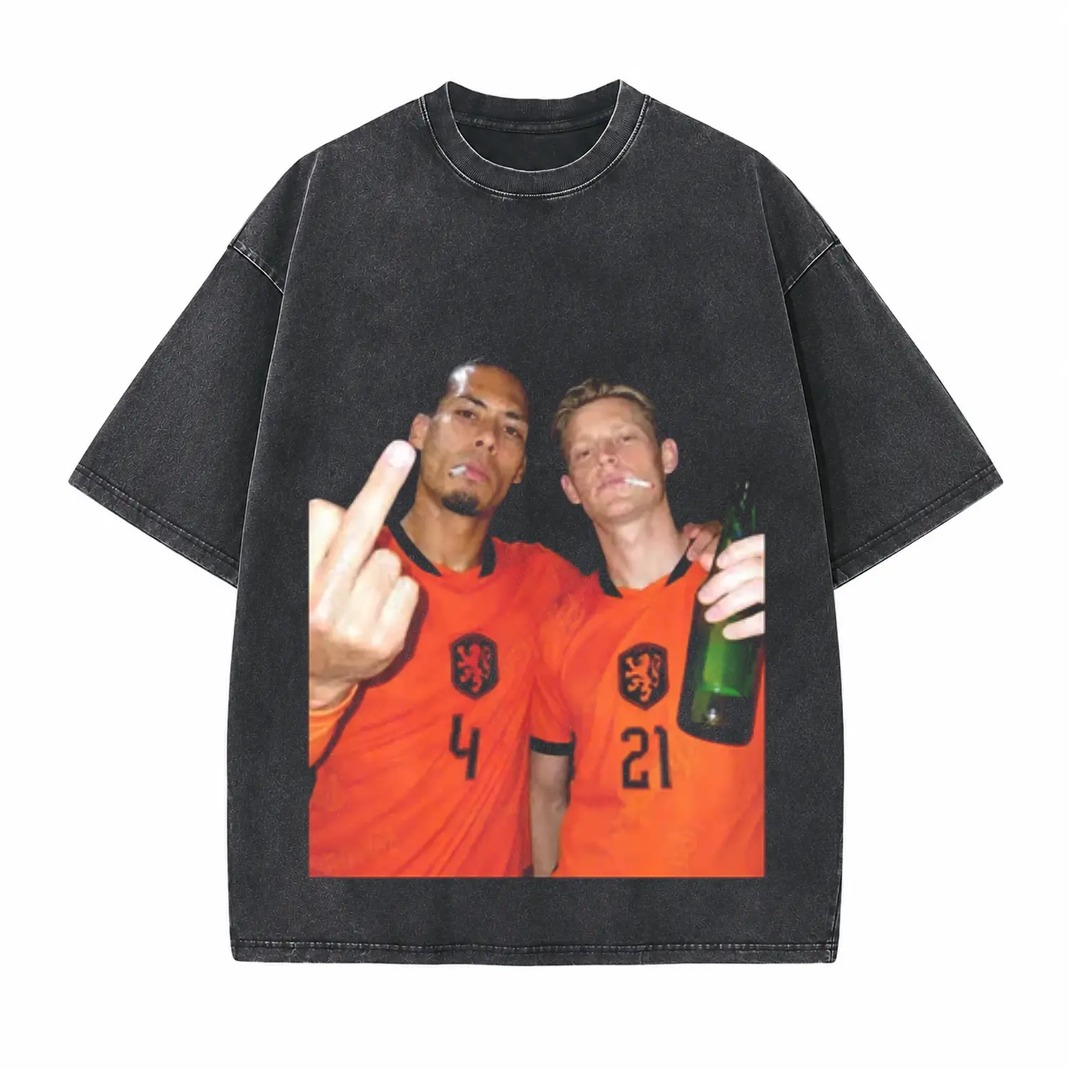 Rock N Roll Vibe Football Players Printed Unisex Washed T-Shirt