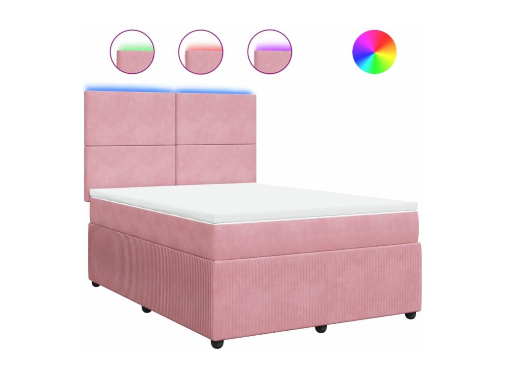 Cama box spring con colchón terciopelo rosa 140x200 cm