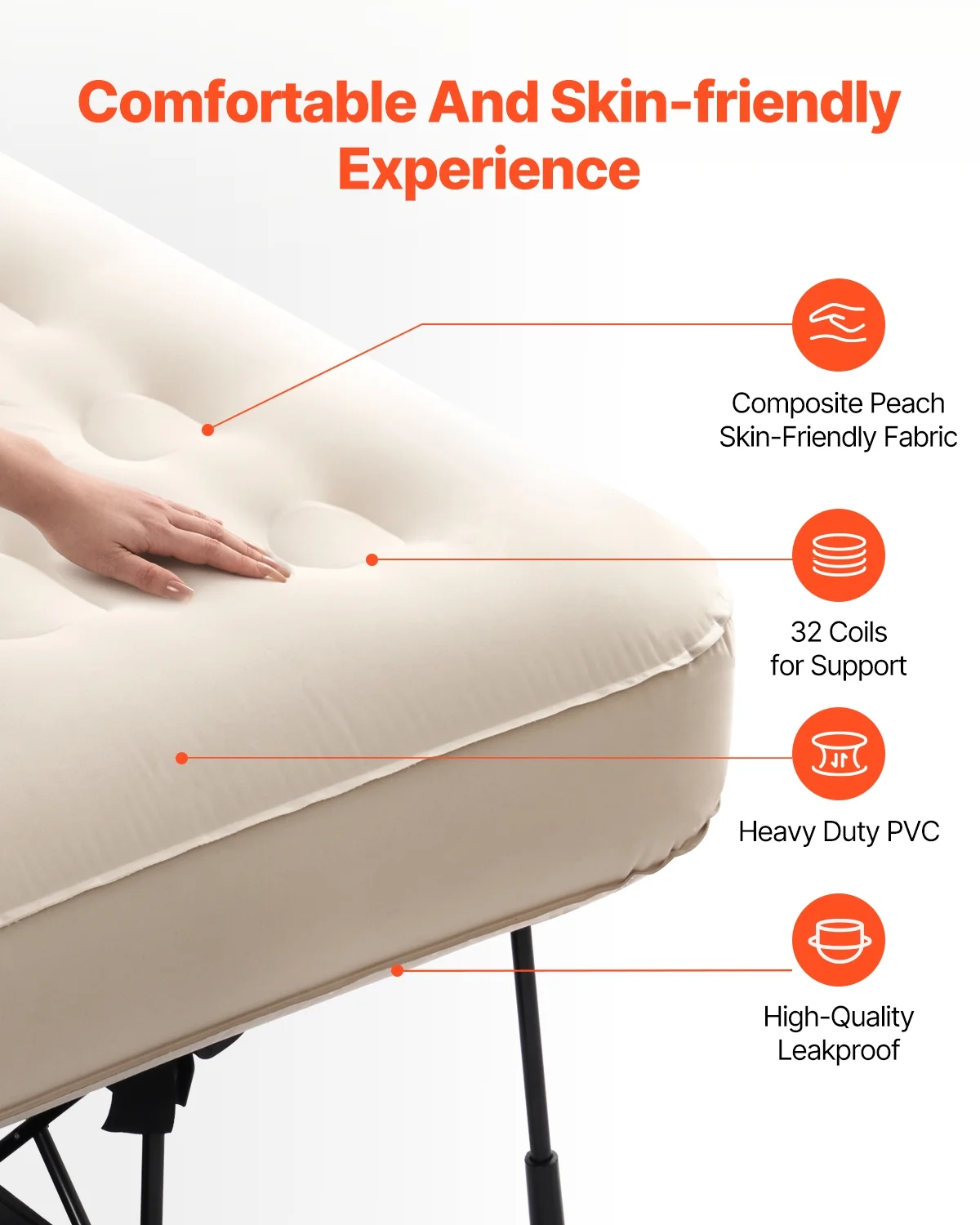 VEVOR Air Mattress with Frame, Inflatable 1 Person Camping Cot with Built-in Pump, Portable Folding Air Beds Supports 300 lbs, Blow Up Anywhere Bed for Guests Camping Travel Indoor & Outdoor Use - Image 3