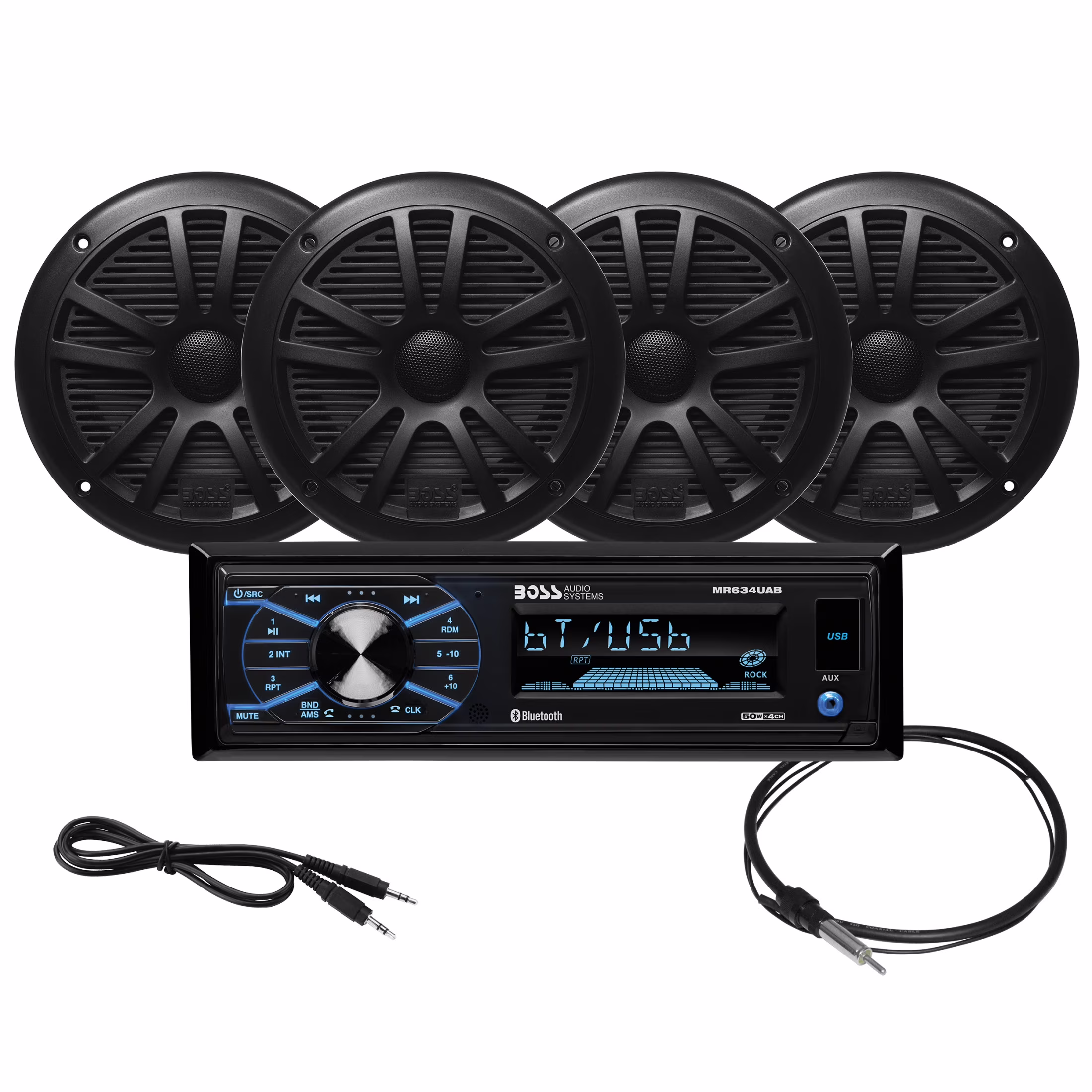 Boss Audio Systems 50W 4 - Channel Single Din Marine Radio with Bluetooth, Black, MCBK634B.64(Black)