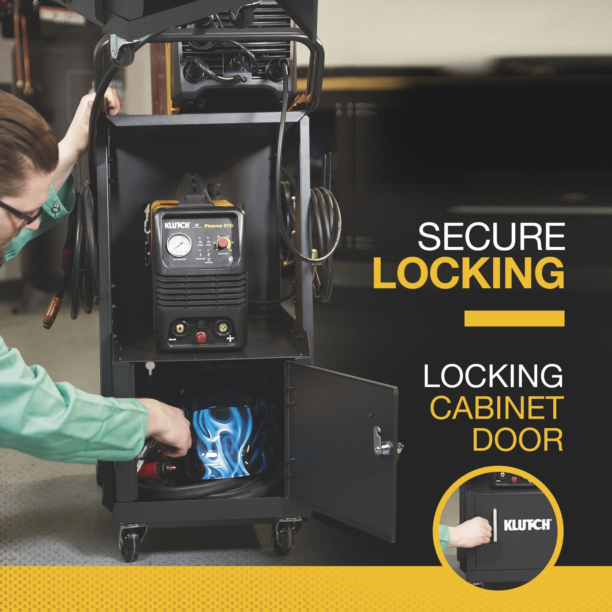 Klutch 2-Tier Welding Cart with Locking Cabinet, 31-1/2in.L x 16-1/8in.W x 28in.H - image 3