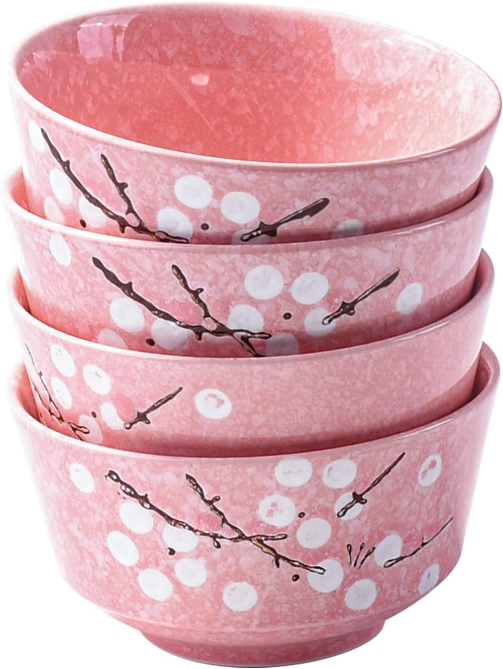 Pink Ceramic Rice Bowl Set of 4, 4.37 Inch Japanese Cherry Blossom Small Bowls for Kitchen, Floral Porcelain Bowls for Cereal, Dessert, Sushi Sauce & Snack