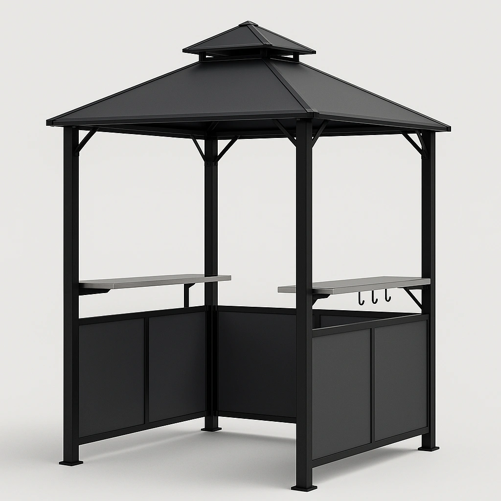 Cenador barbacoa exterior negro metal terraza jardín 240cm x 150cm x 260cm