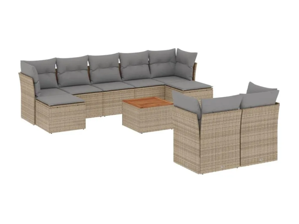 Juego de sofás jardín con cojines beige 10 pzas ratán sintético WVDZ88521