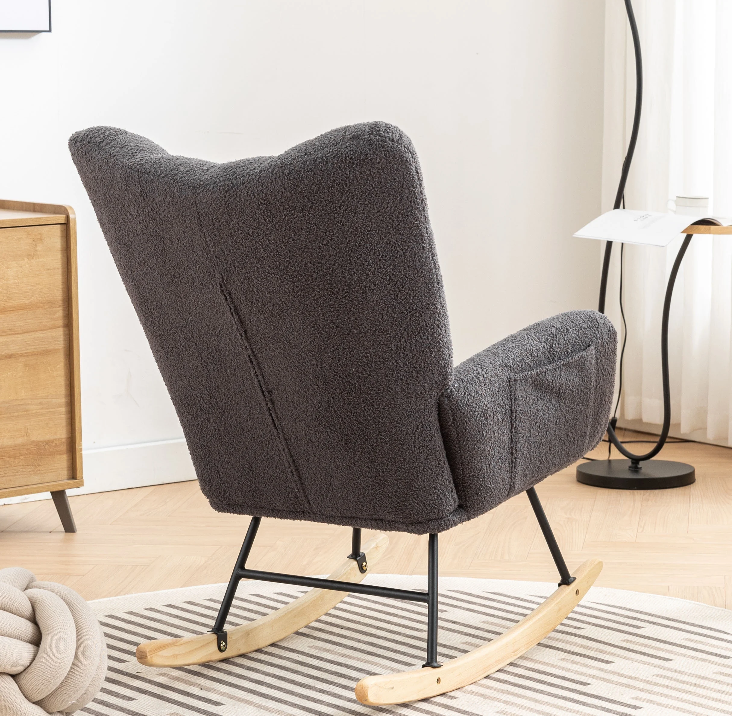 Rocking Chair Nursery,Teddy Upholstered Glider Rocker with High Backrest,Modern Rocking Accent Chairs Glider Recliner for Living Room, Nursery, Bedroom,White - Image 27