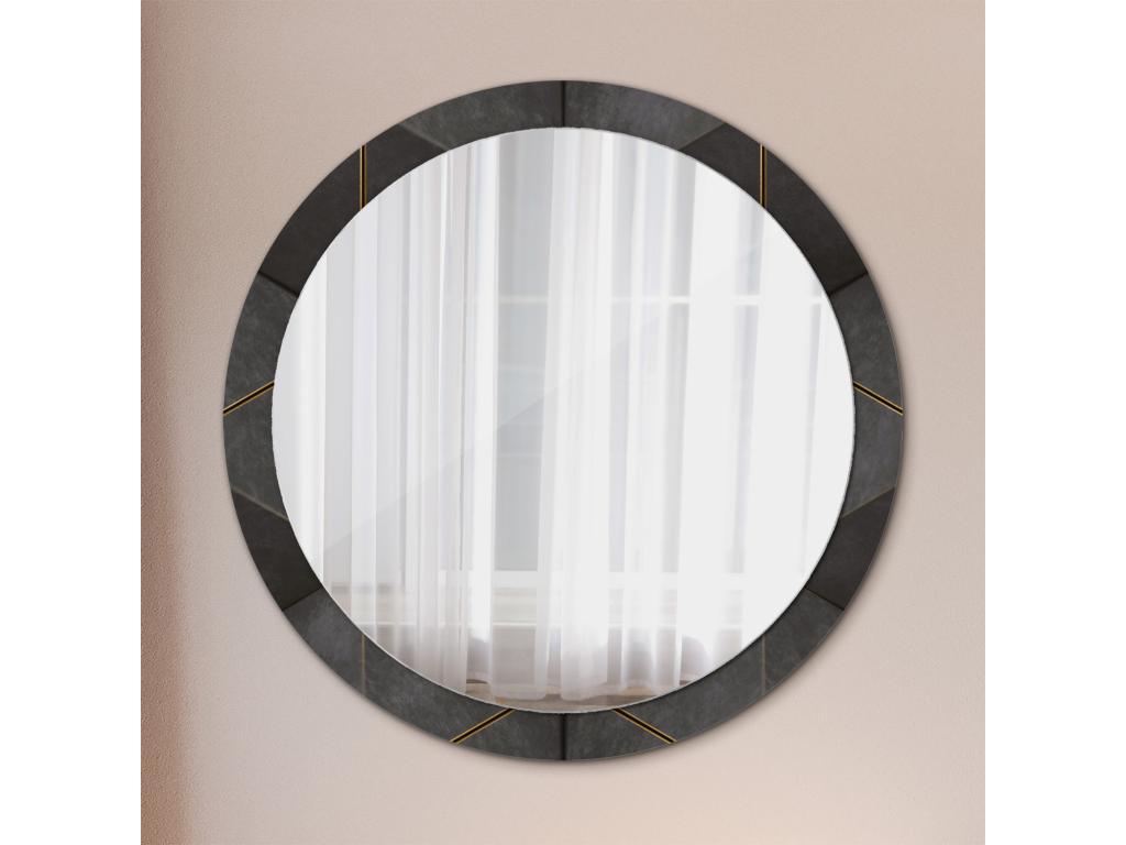 Espejo Redondo Decorativo - Triángulos Grises - 100 cm