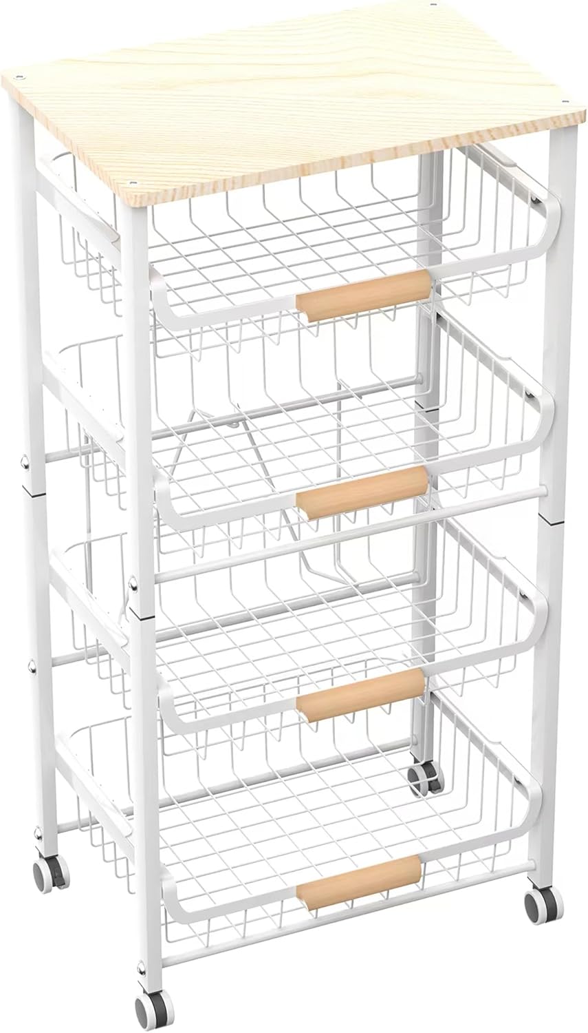 NiuYichee 3-layer Kitchen Fruit Storage Basket Snack Rack, Countertop & Desktop Pull-out Metal Basket with Handle, Organizers