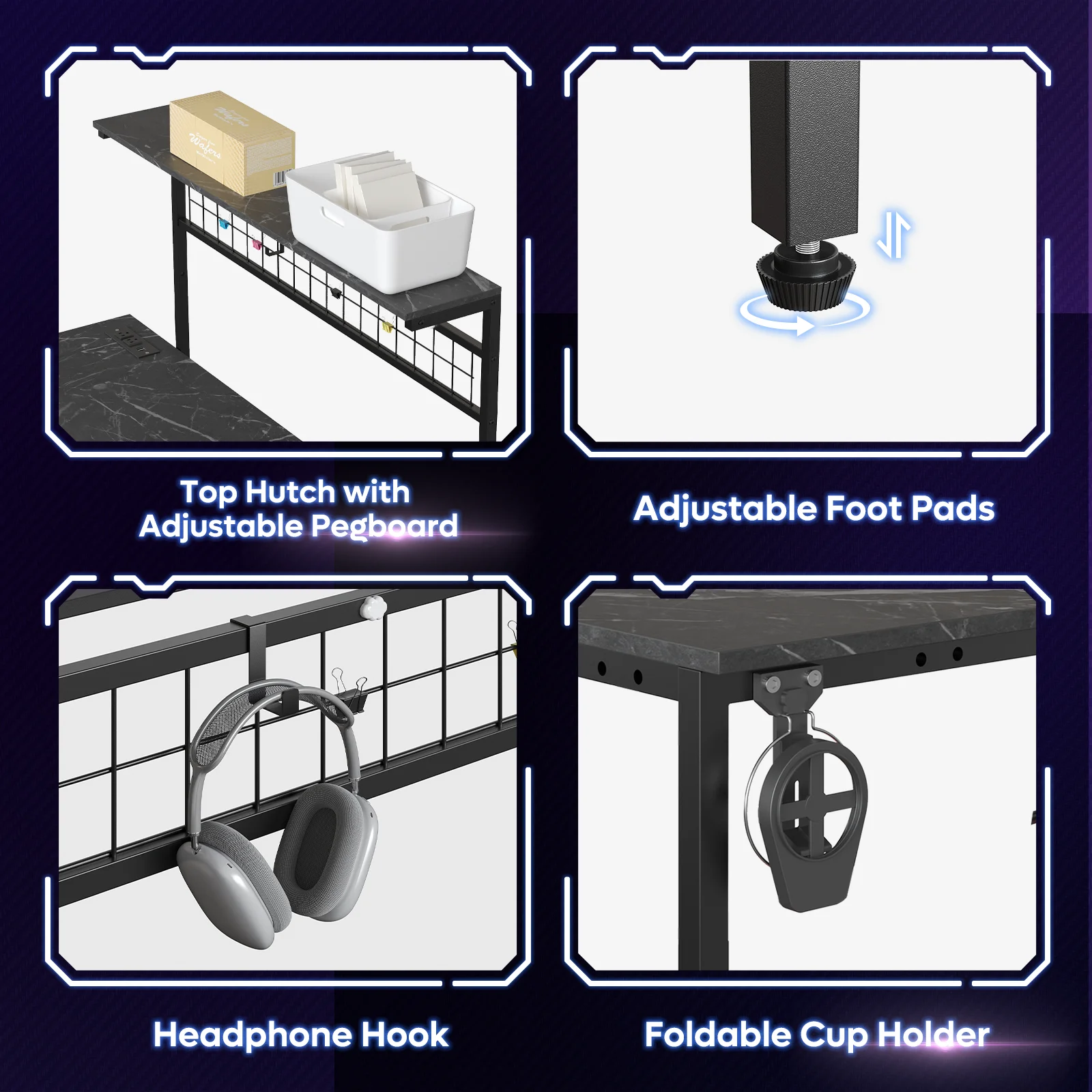 Bestier 51 L Shaped Gaming Desk with Power Outlets & LED Light, Computer Desk with 4 Tiers Shelves for Home Office, Reversible Gamer Table with Hooks and Cup Holder, Carbon Fiber - Image 35
