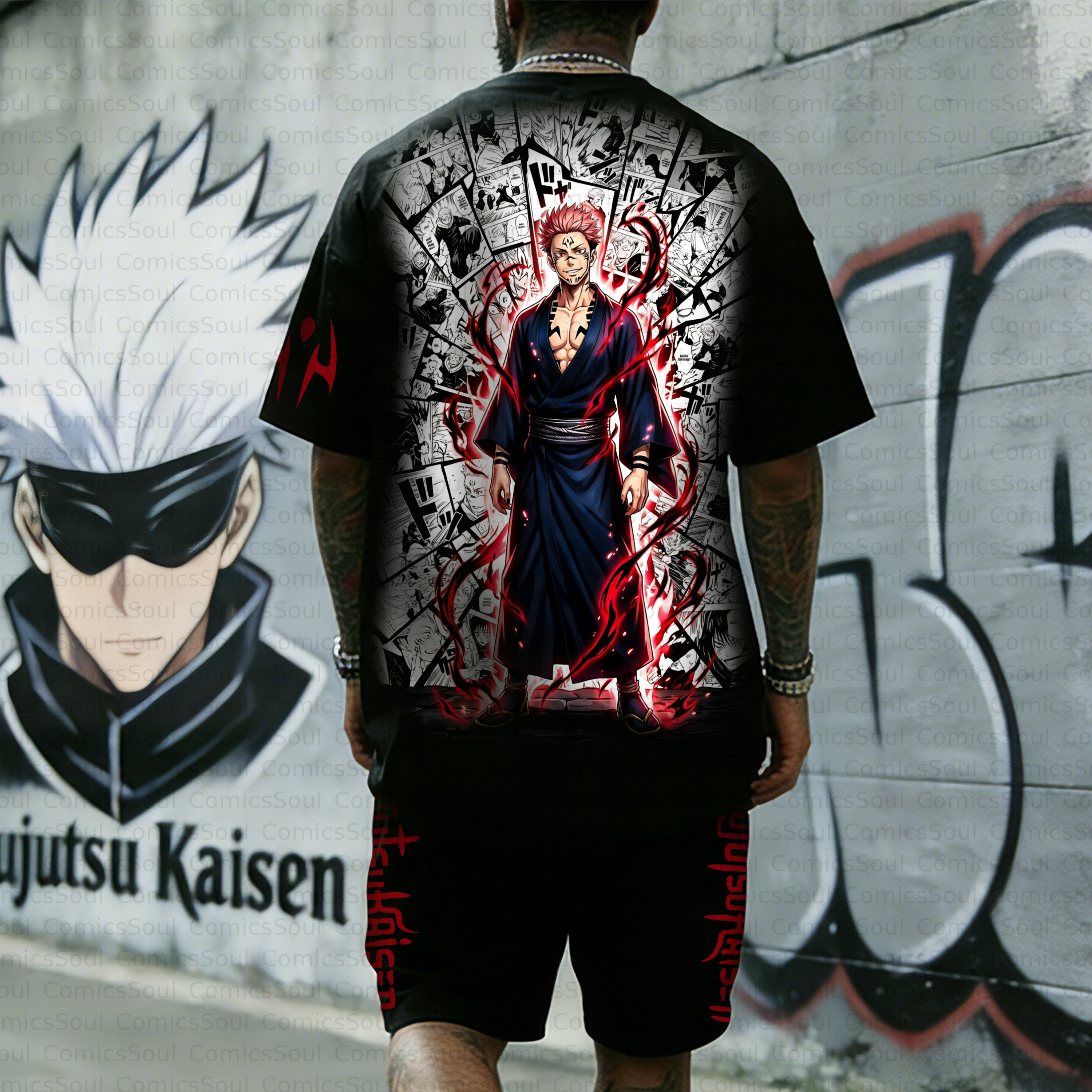 Unisex Anime Inspired Vintage T-shirt& Shorts 2 Pieces Set