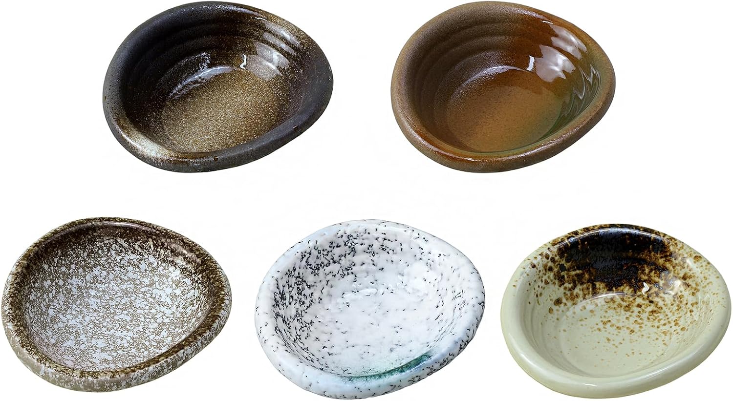 Set of 5 Japanese Vintage Style Ceramic Side Bowls Retro Seasoning Dishes Soy Dipping Dishes - 3.5 Inch