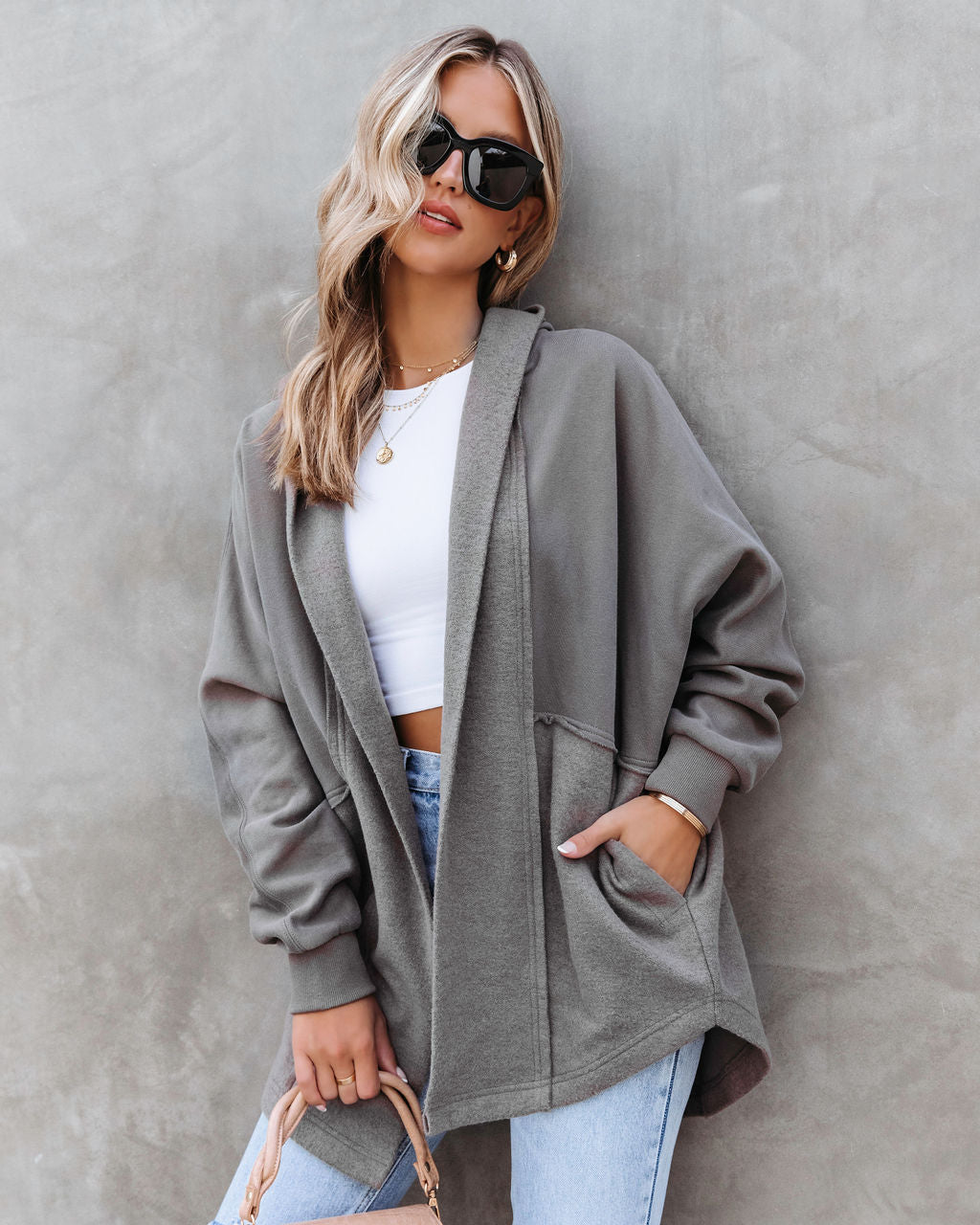 Tripp Pocketed Hooded Cardigan - Charcoal - Se7enfashion