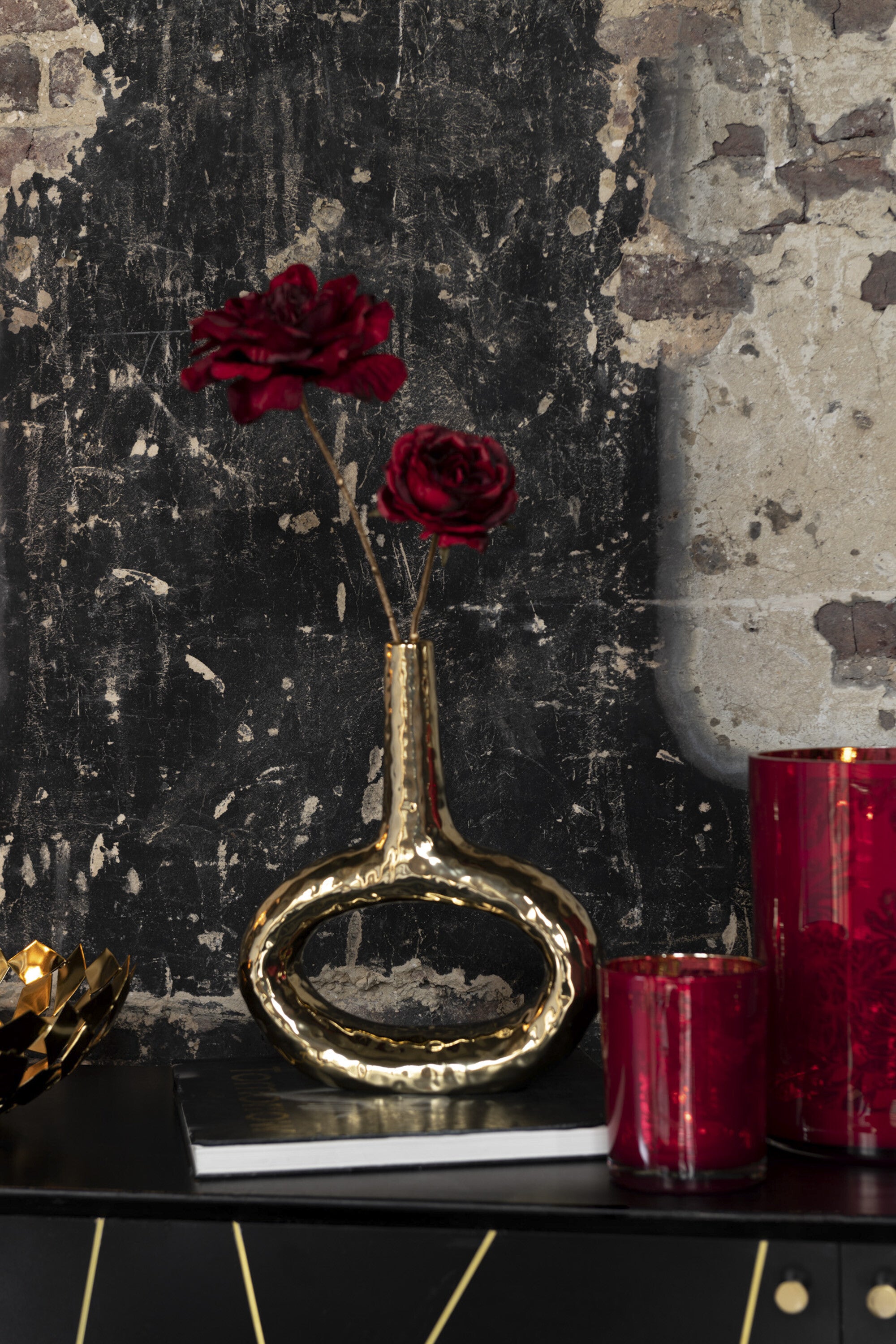 J-Line bloem Roos 1 Stengel - kunststof - rood goud - large - 24 stuks