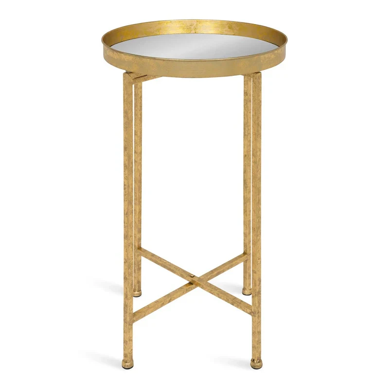 Kate and Laurel Celia Round Metal Folding Accent Table with Tray