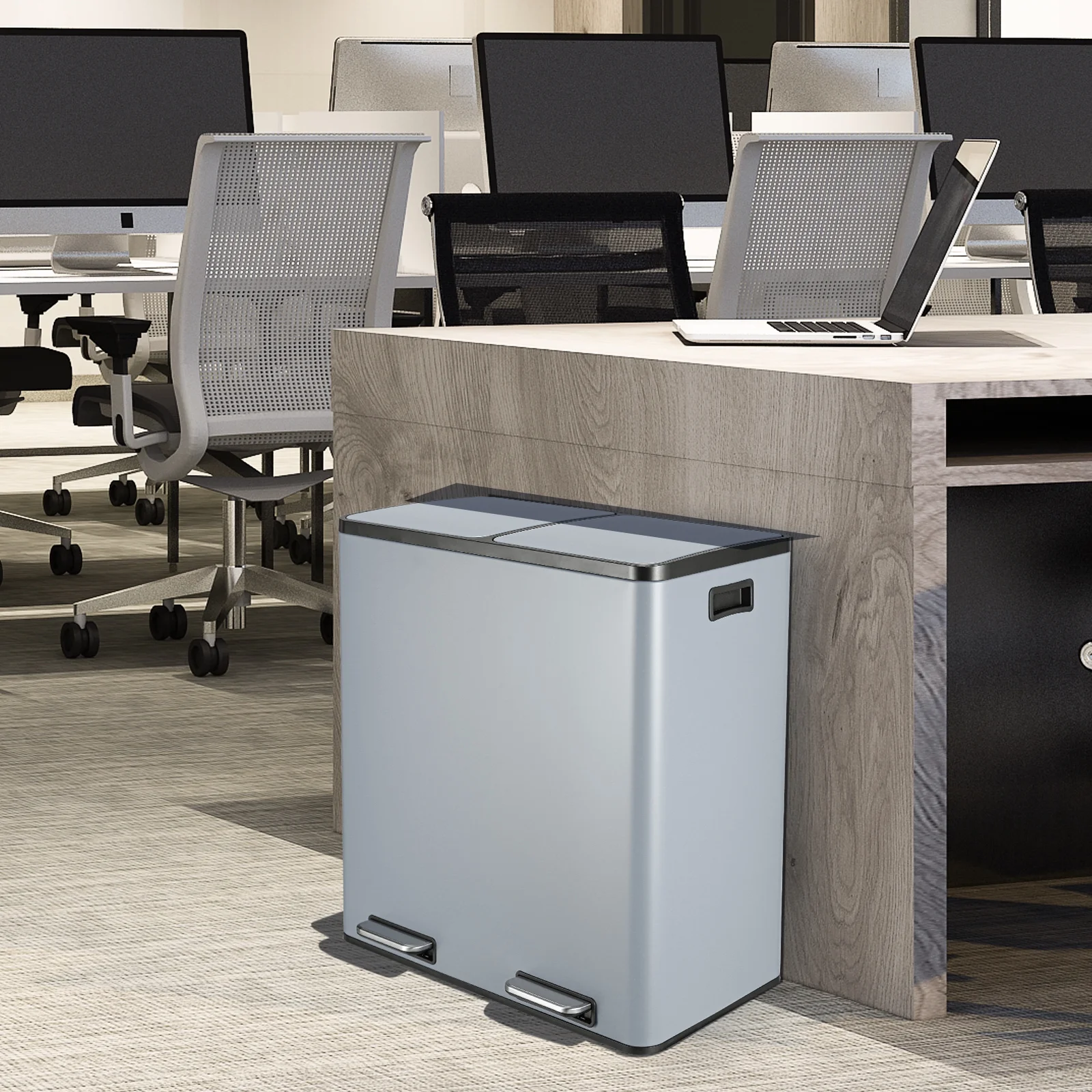 LAZY BUDDY Dual Garbage Can, Stainless Steel 16 Gallon Step Kitchen Trash Can with Soft-Close Lid, Double Compartment Garbage Recycling Bin - Image 49