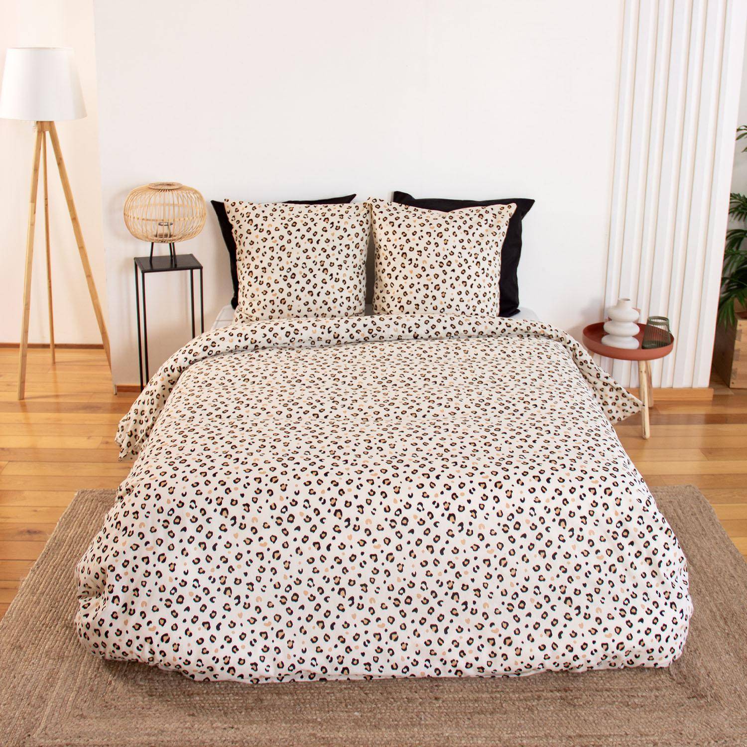Mila - Ropa de cama de algodón reversible con estampado de leopardo, 2 plazas