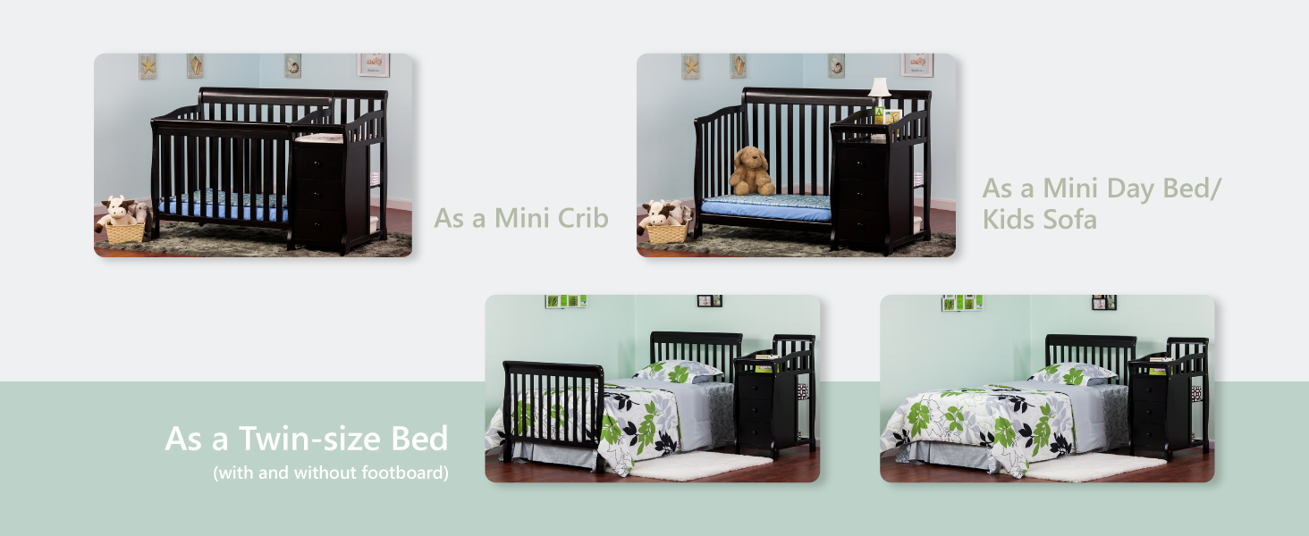 convertible cribs, mini crib, mini day bed, kids sofa, twin size bed, full size bed, jayden changer