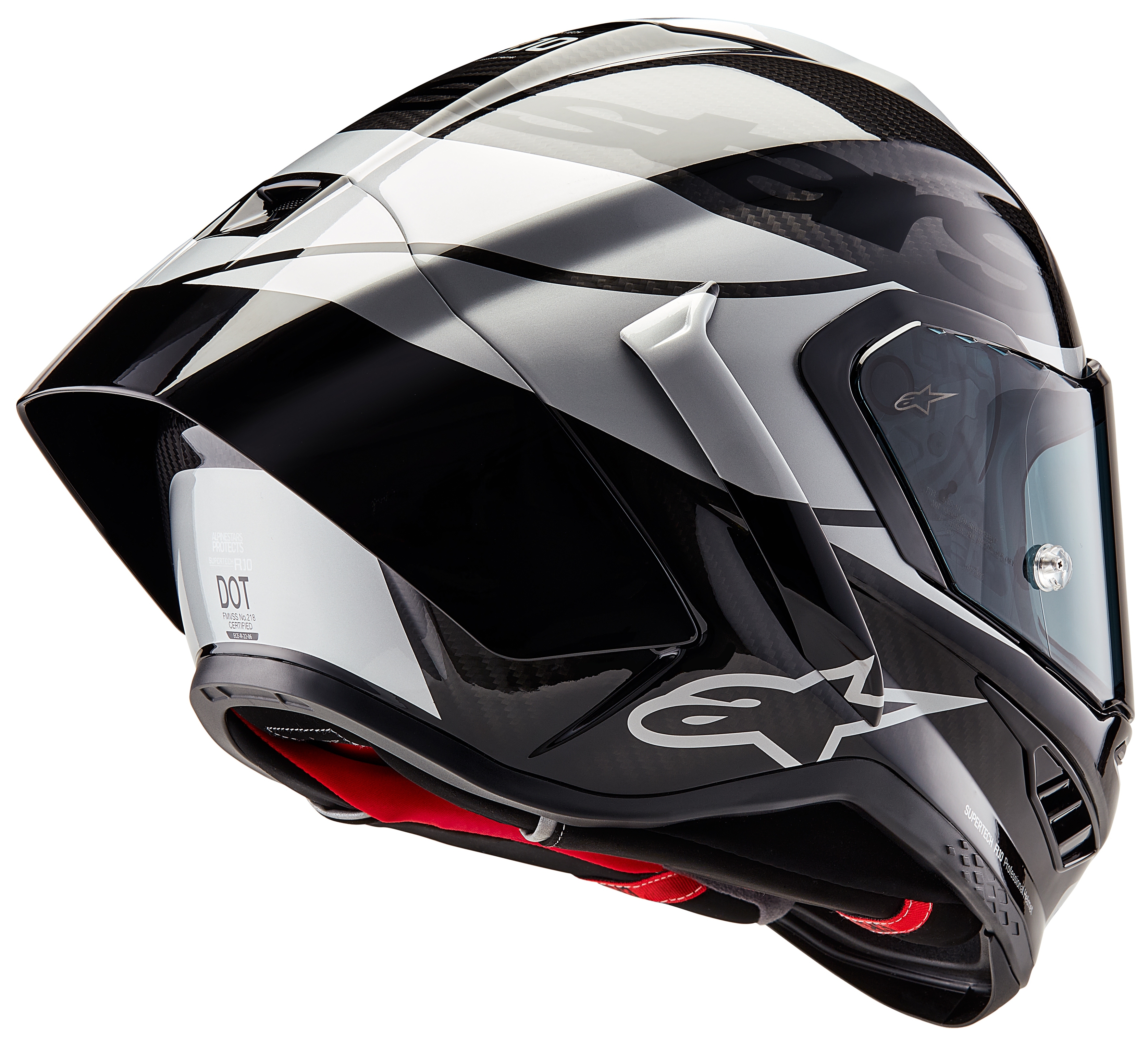 SportsBikeShop Alpinestars Supertech R10 Carbon Element Helmet Gloss Black Carbon/Silver / XL [Open Box]