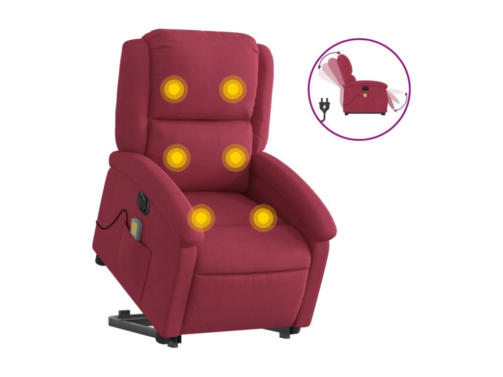Sillón de masaje reclinable elevable terciopelo rojo tinto