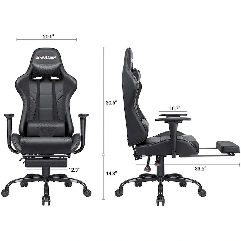 Ergonomic Gaming Chair with Footrest - Ideal for Desk Use