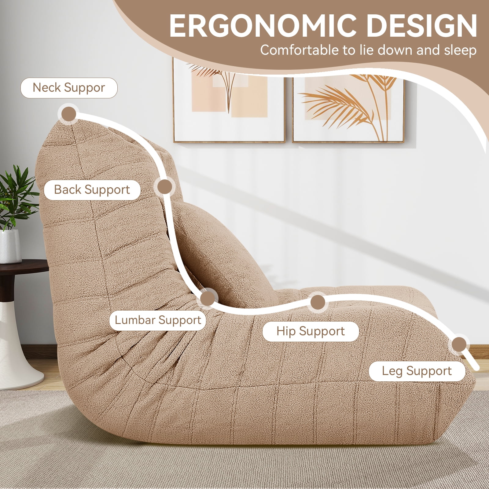VFD Bean Bag Chairs for Adults, Beanbag Chair with Ottoman Lounge Sofa Memory Foam Comfy Reading Chair for Bedroom & Living Room, Lazy Floor Sofa Couch - Image 36