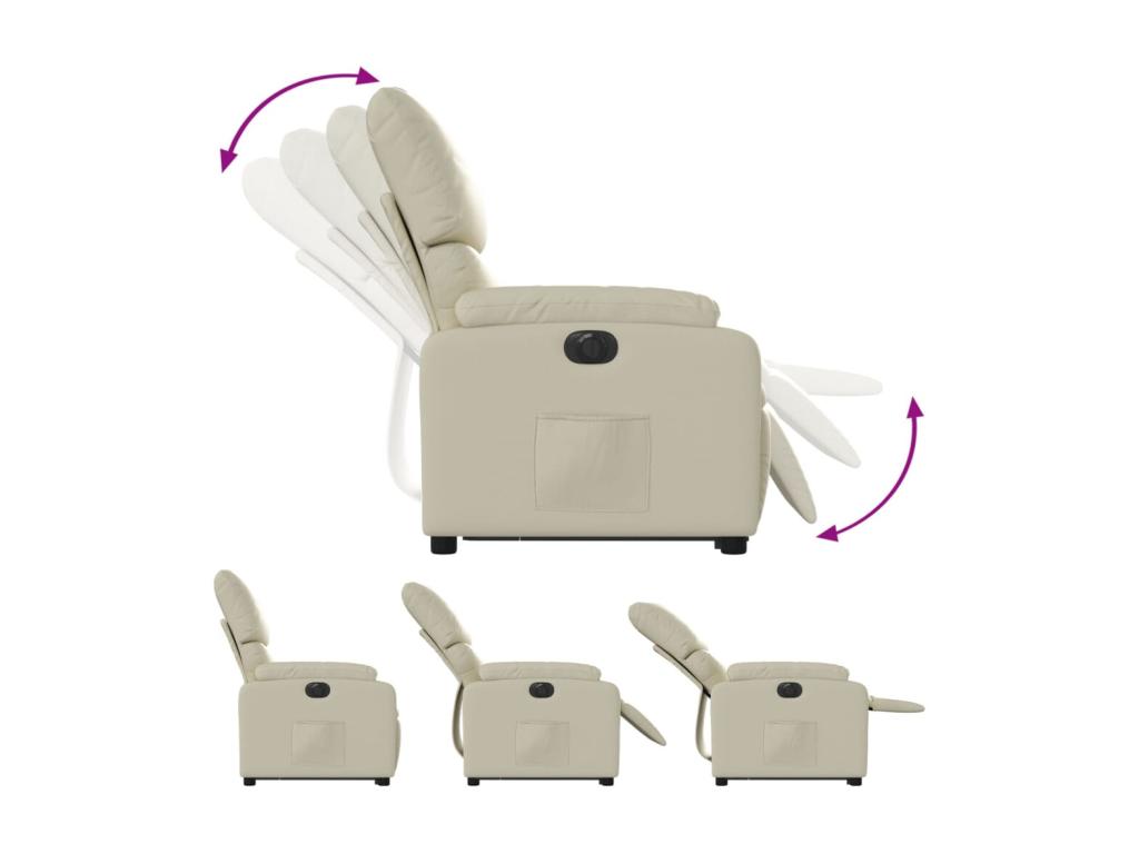 Sillón reclinable elevable eléctrico de cuero sintético crema