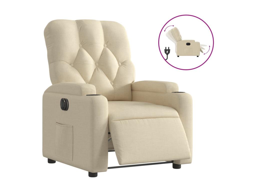 Sillón reclinable eléctrico de tela crema