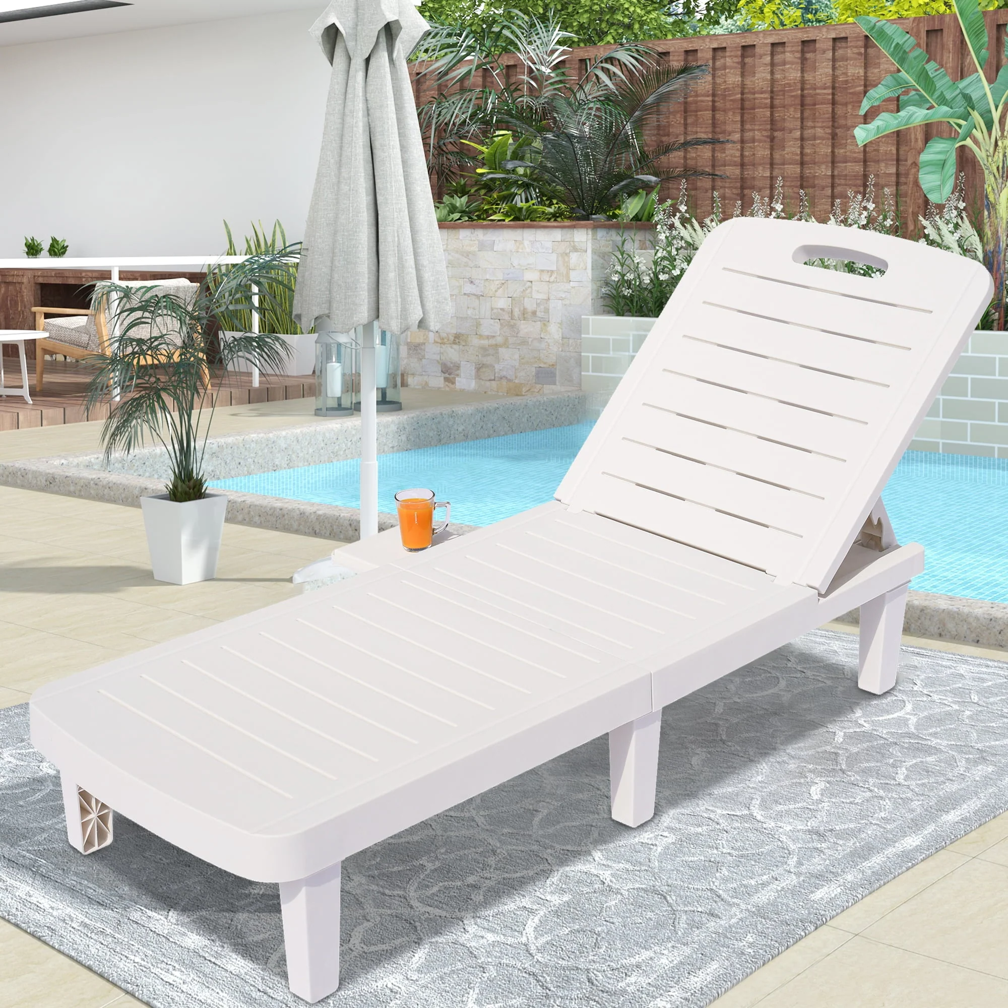 Patio Lounge Chair Set of 2, Adjustable Chaise with Side Table, Outdoor Lounger Recliner for Poolside, Patio, Backyard, Wood Texture Design | Waterproof | Easy to Assemble | Max Weight 330 lbs White - Image 5