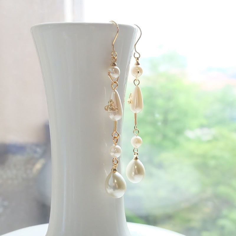 Vivienne Westwood Teardrop Pearl Saturn Earrings - Original Replica Club