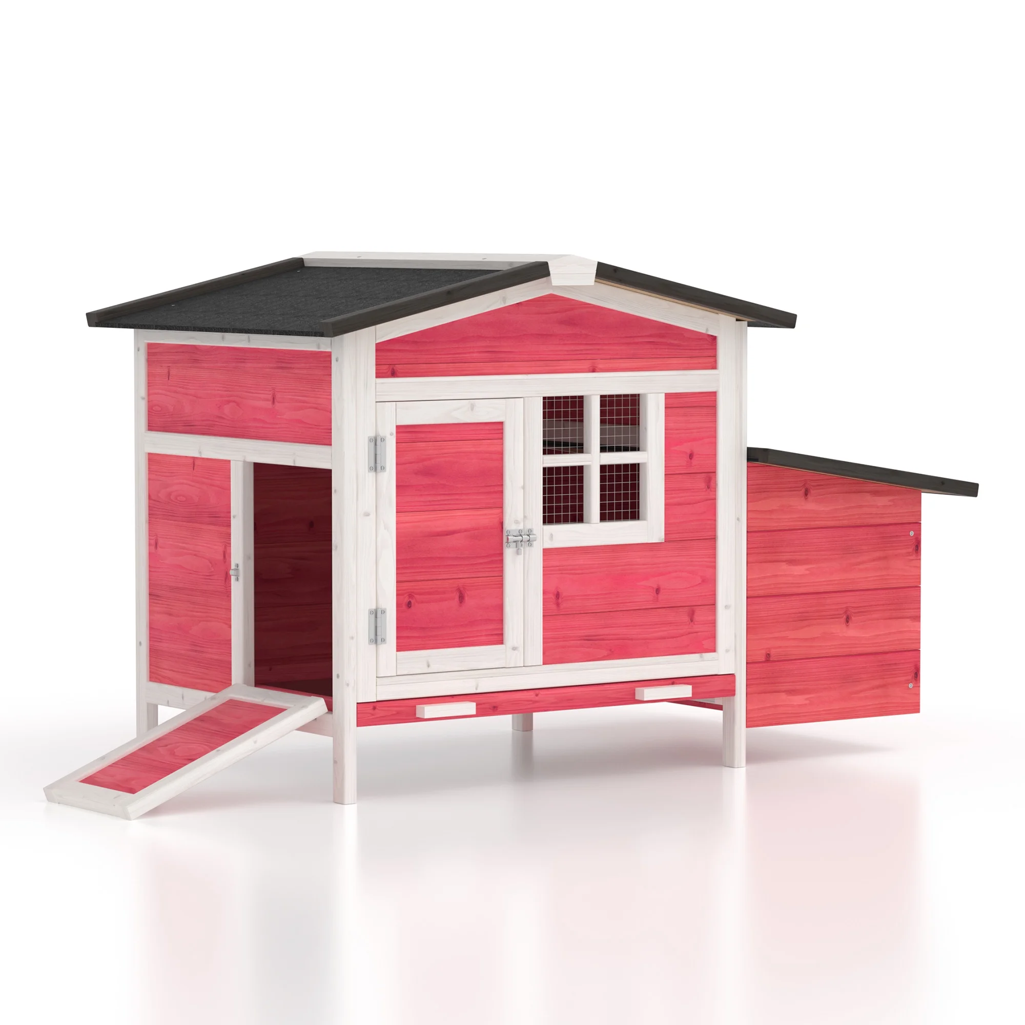 Outdoor Chicken Coop Rabbit Hutch Wooden Hen House w/ Nesting Box & Tray Poultry Cage for Outdoor Indoor - Image 23