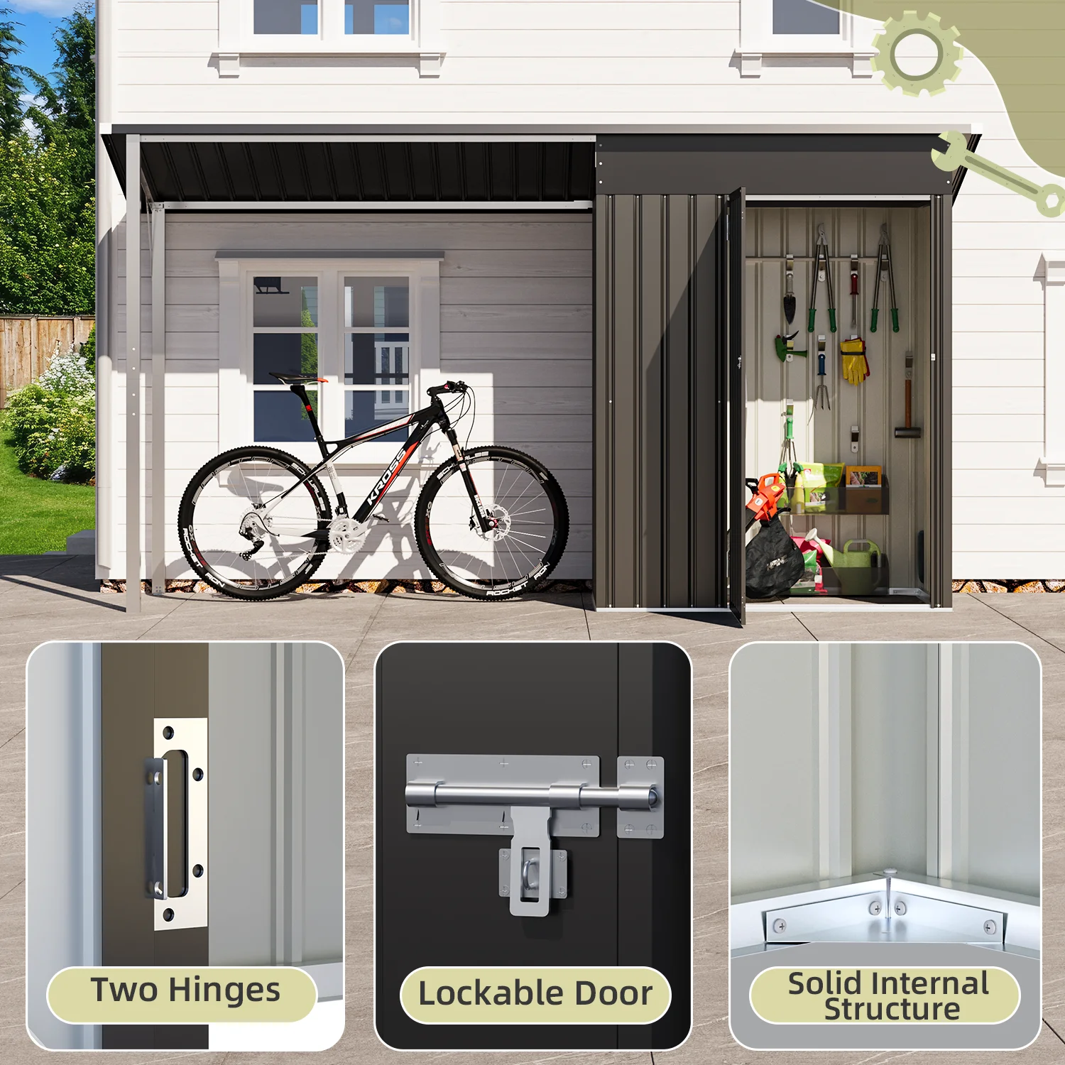 YODOLLA Outdoor Open-Sided Storage Shed, 3x5 Sheds & Outdoor Storage with 15 Sq. Ft Covered, 5x3 Small 2-in-1 Tool Shed with Attached Hardtop Metal Pergola Gazebo - Image 4