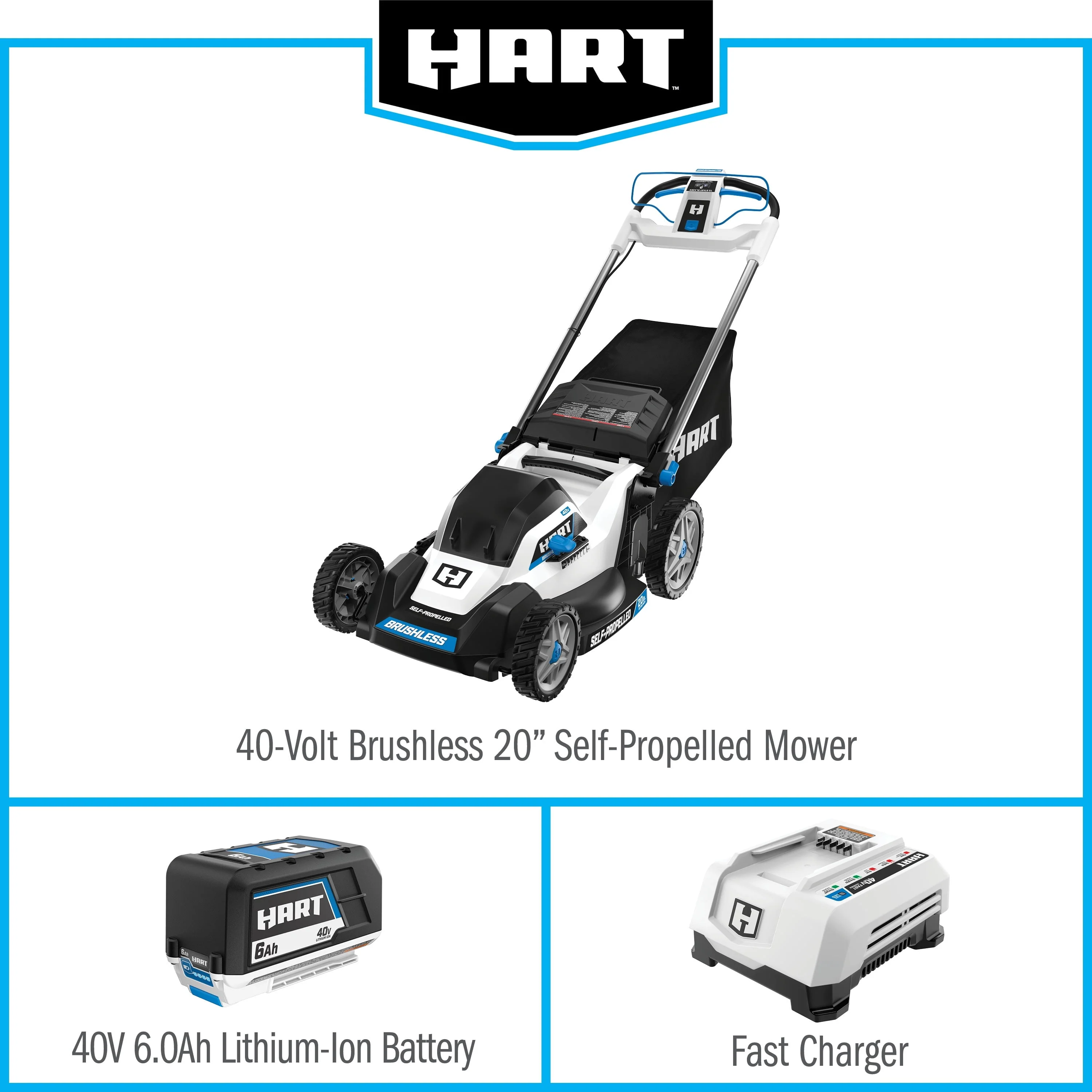 HART 40-Volt 20-inch Self-Propelled Battery-Powered Brushless Mower Kit, (1) 6.0Ah Lithium-Ion Battery - Image 13