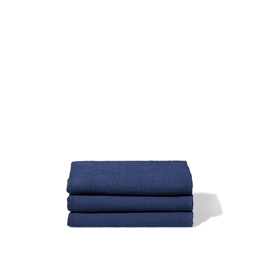 Serviette de bain en lin - Nid d'abeille - Bleu Shibori