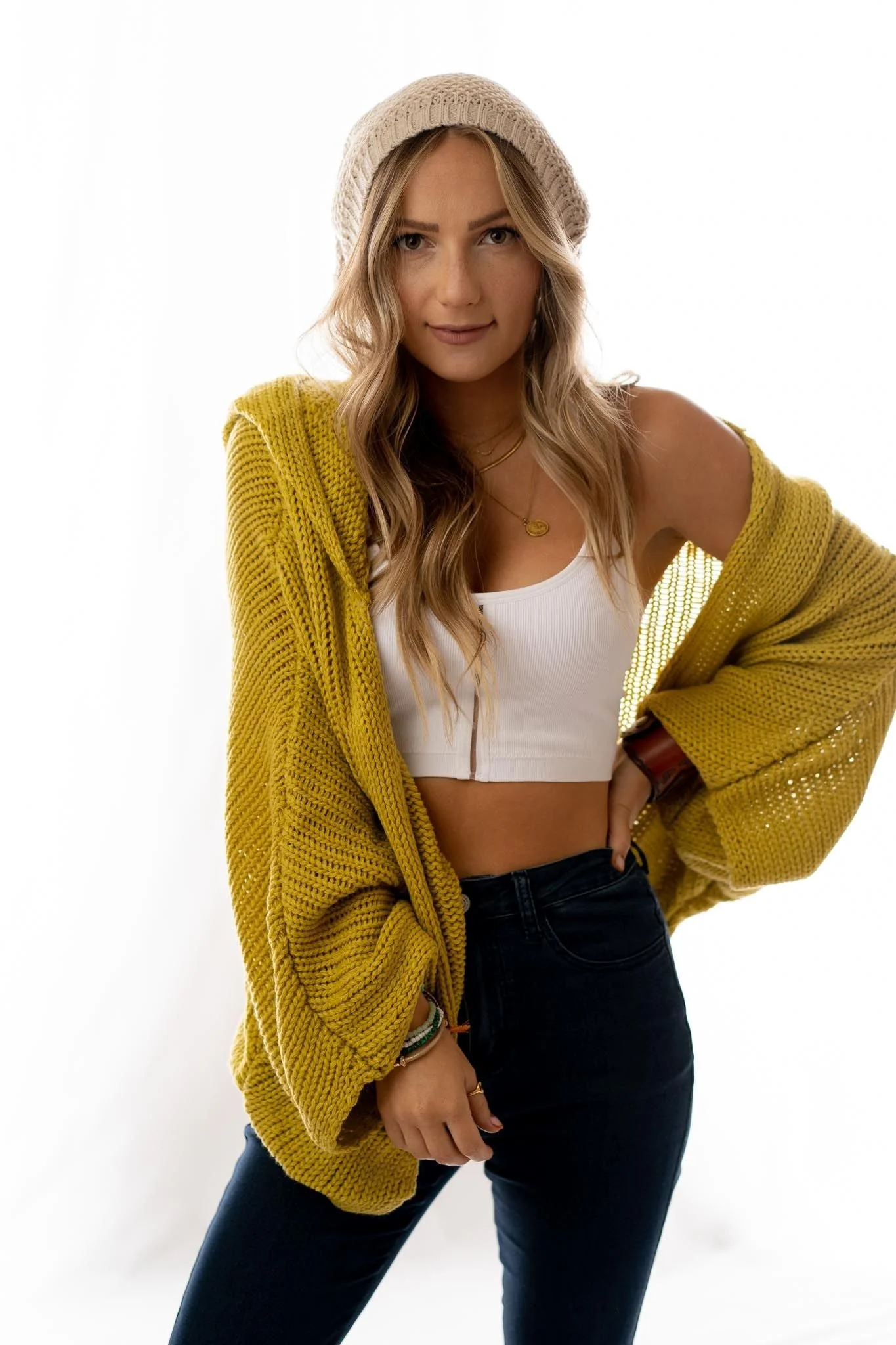 Cozy Hooded Cardigan - Mustard