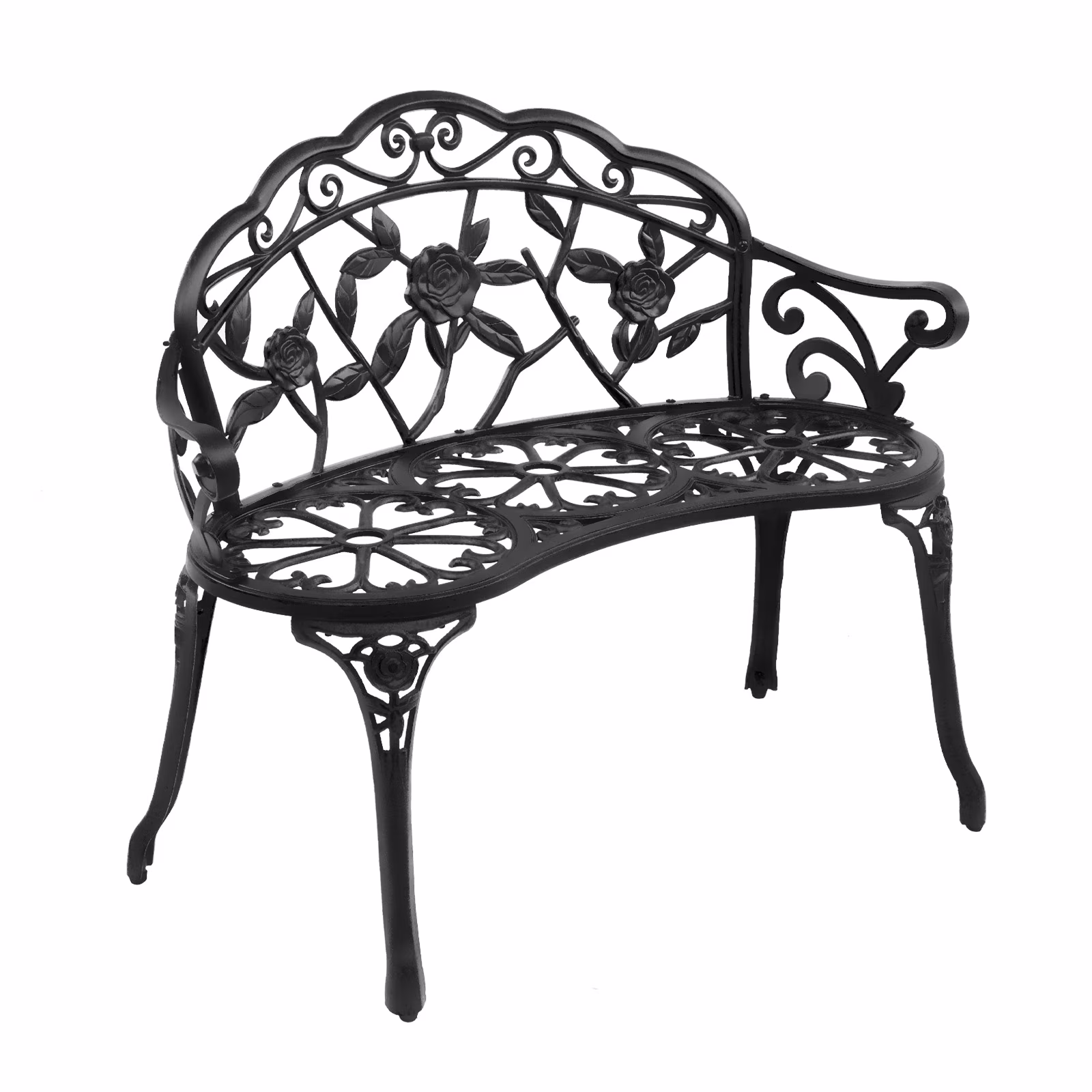 Zimtown Courtyard Park Outdoor Patio Bench Leisure Rose Cast Aluminum Chair, Metal Loveseat Bench for Garden Patio, Porch, Deck, Bronze - Image 3
