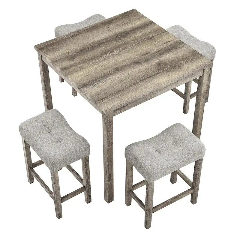 5-Piece Wood Dining Set: Square Table with 4 Upholstered Chairs