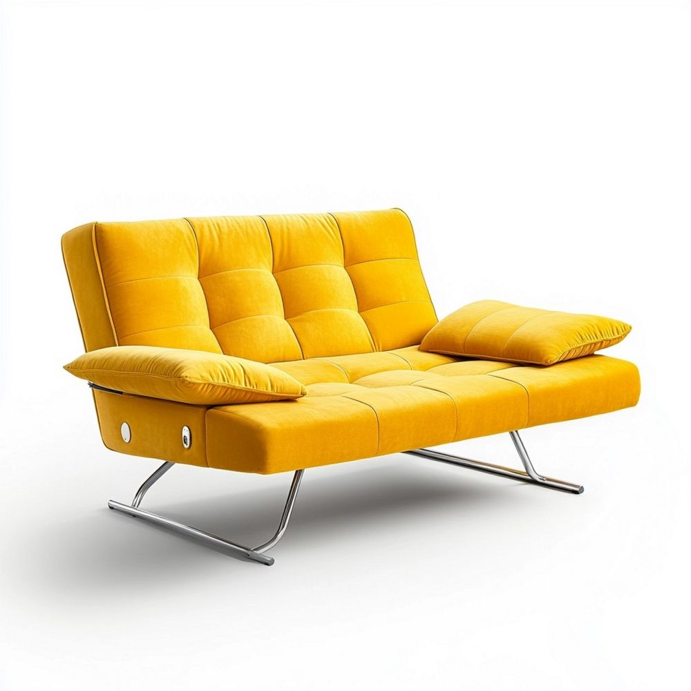 Sofá Cama Amarillo Salón Moderno 3 Plazas Ajustable Terciopelo