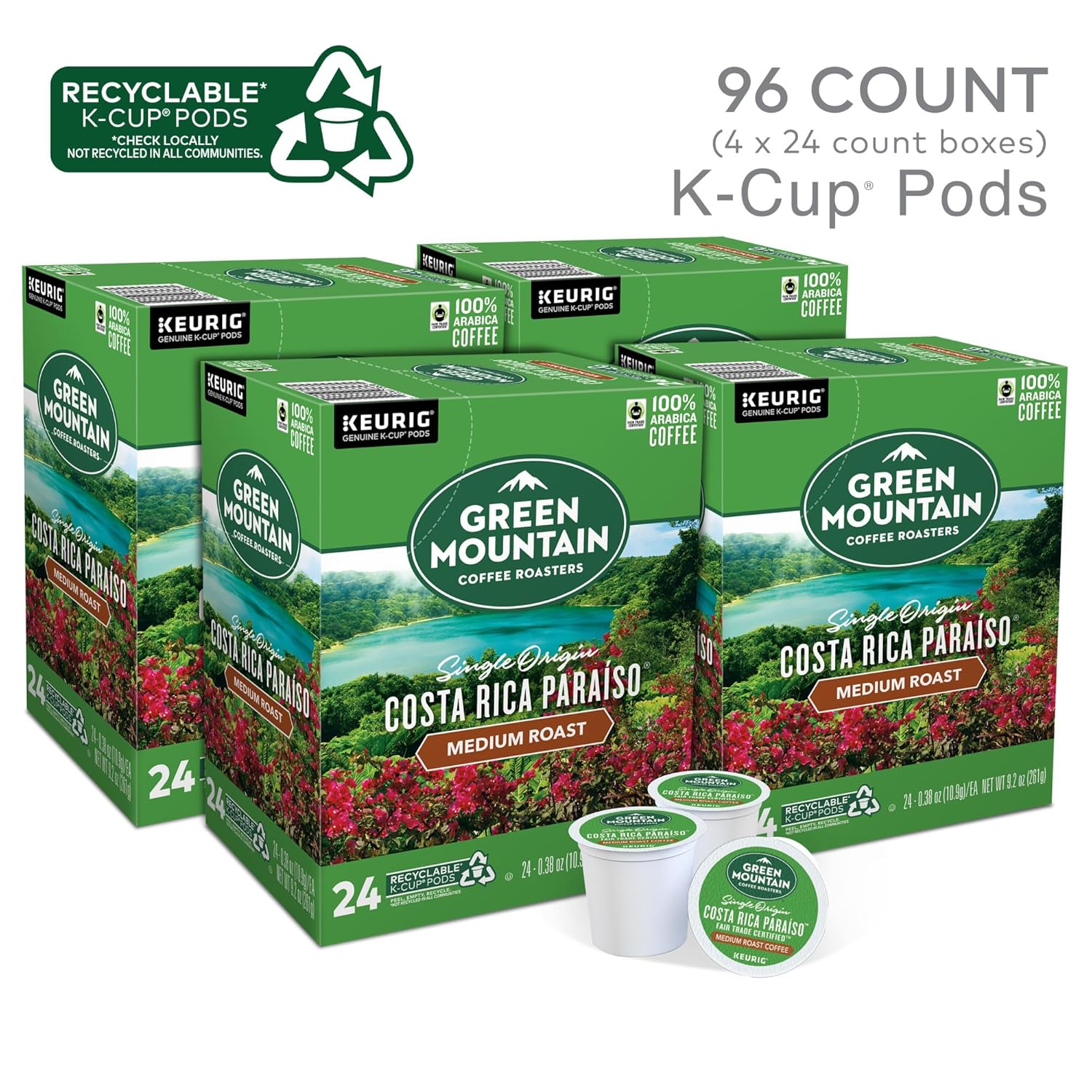 Green Mountain Coffee Roasters Costa Rica Paraiso Single-Serve K-Cup Pods. Medium Roast Coffee. 96 Count