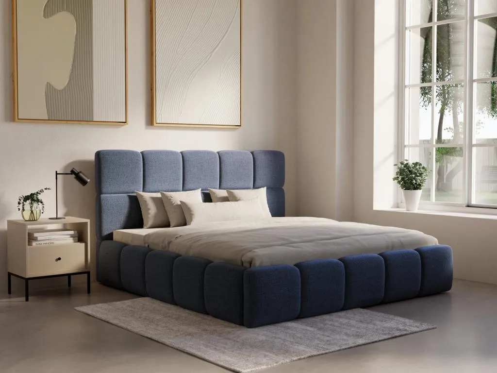 Canapé abatible de 180x200 cm - Tela texturizada - Azul - Homepleno rwvm17693