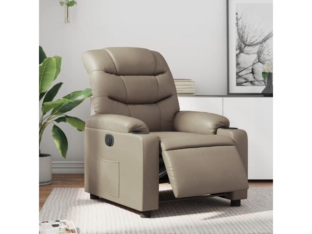 Sillón reclinable eléctrico de cuero sintético color capuchino