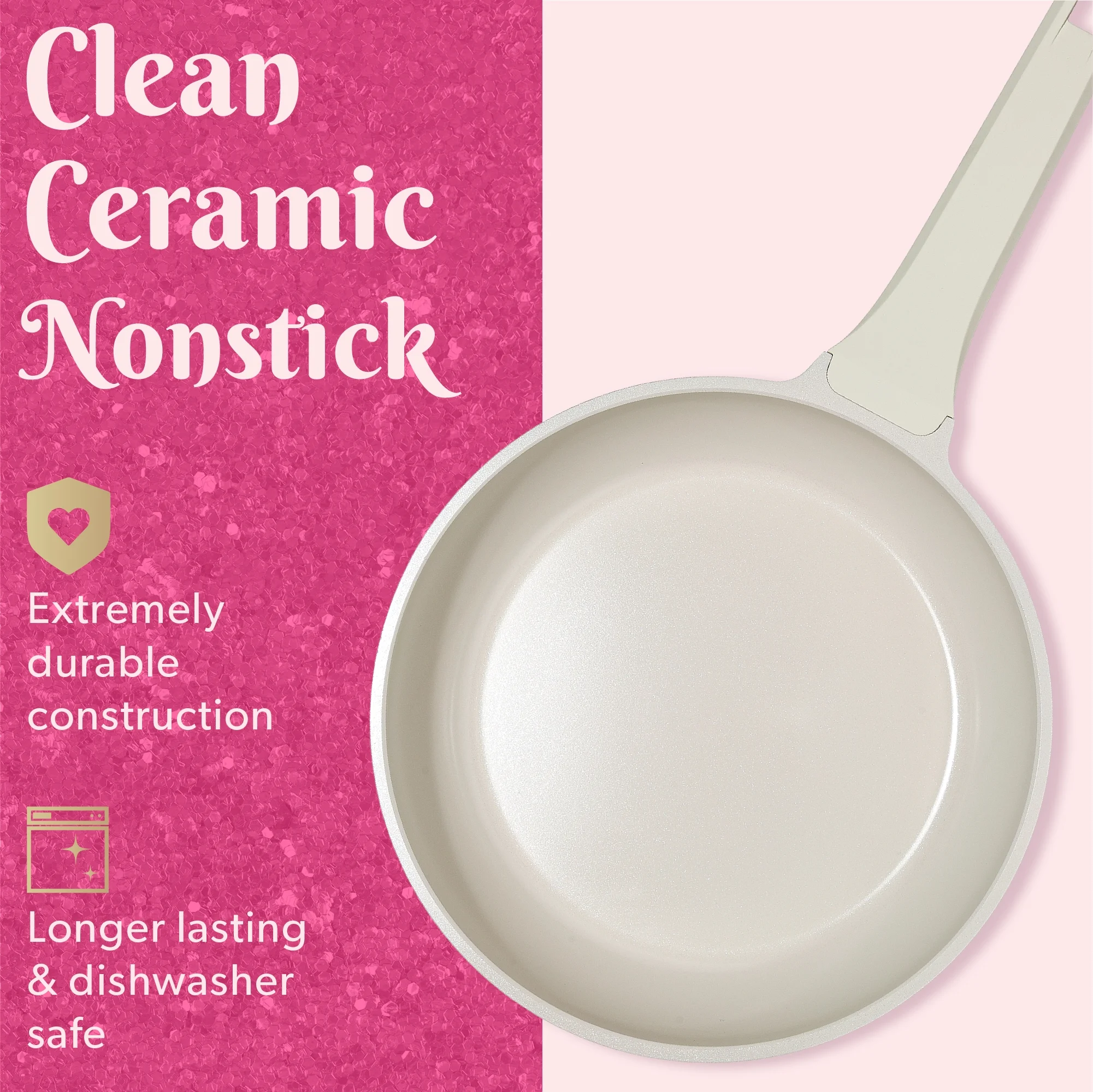 Paris Hilton 10-Piece Ceramic Nonstick Cast Aluminum Cookware Set, Clean Ceramic? Coating, Faceted Pink Design - Image 13